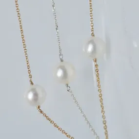 Round Pearl Necklace - Simple Pearl Chain Necklace - Pearl Floating Necklace