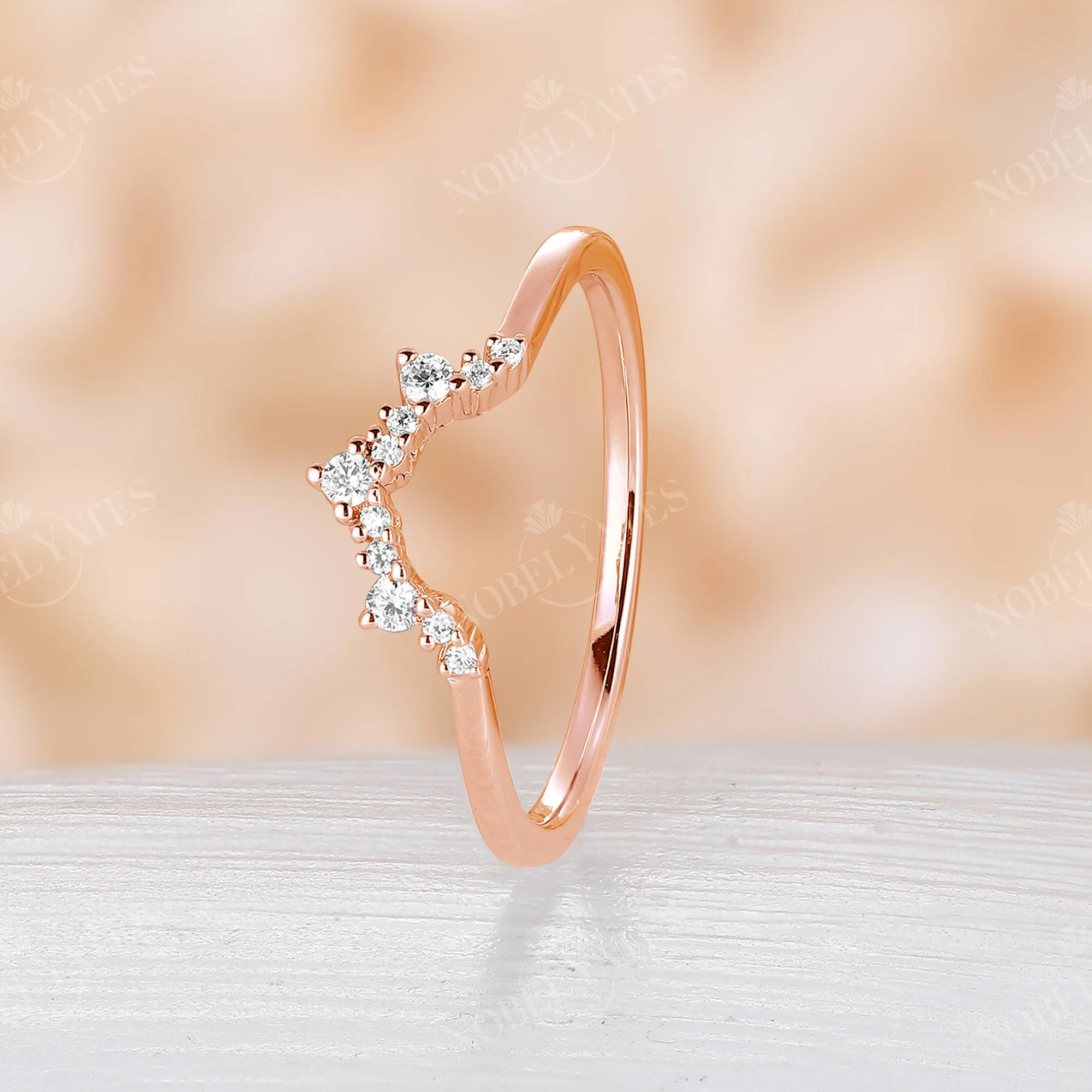 Round Shape Moissanite Curved Wedding Band Rose Gold