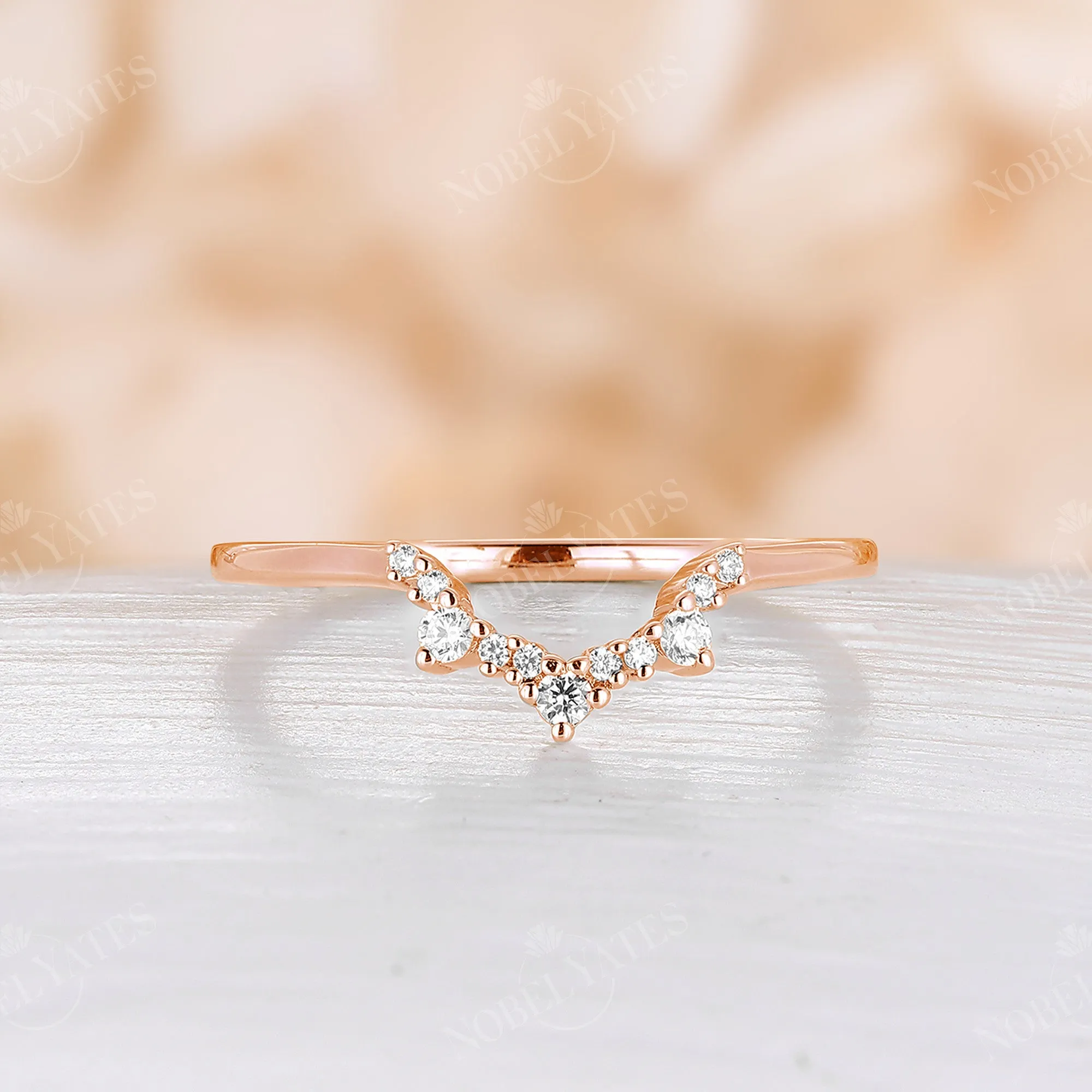 Round Shape Moissanite Curved Wedding Band Rose Gold