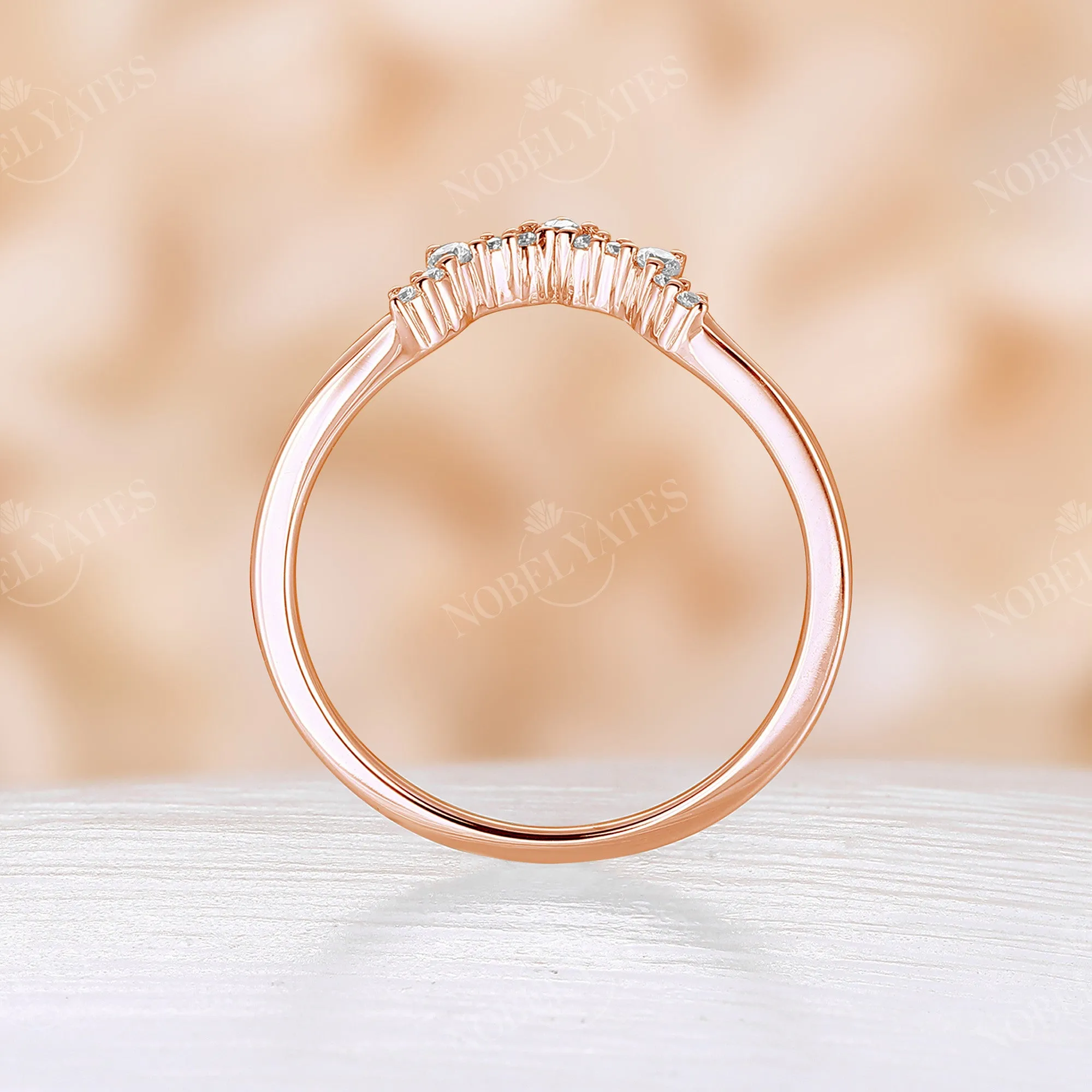 Round Shape Moissanite Curved Wedding Band Rose Gold