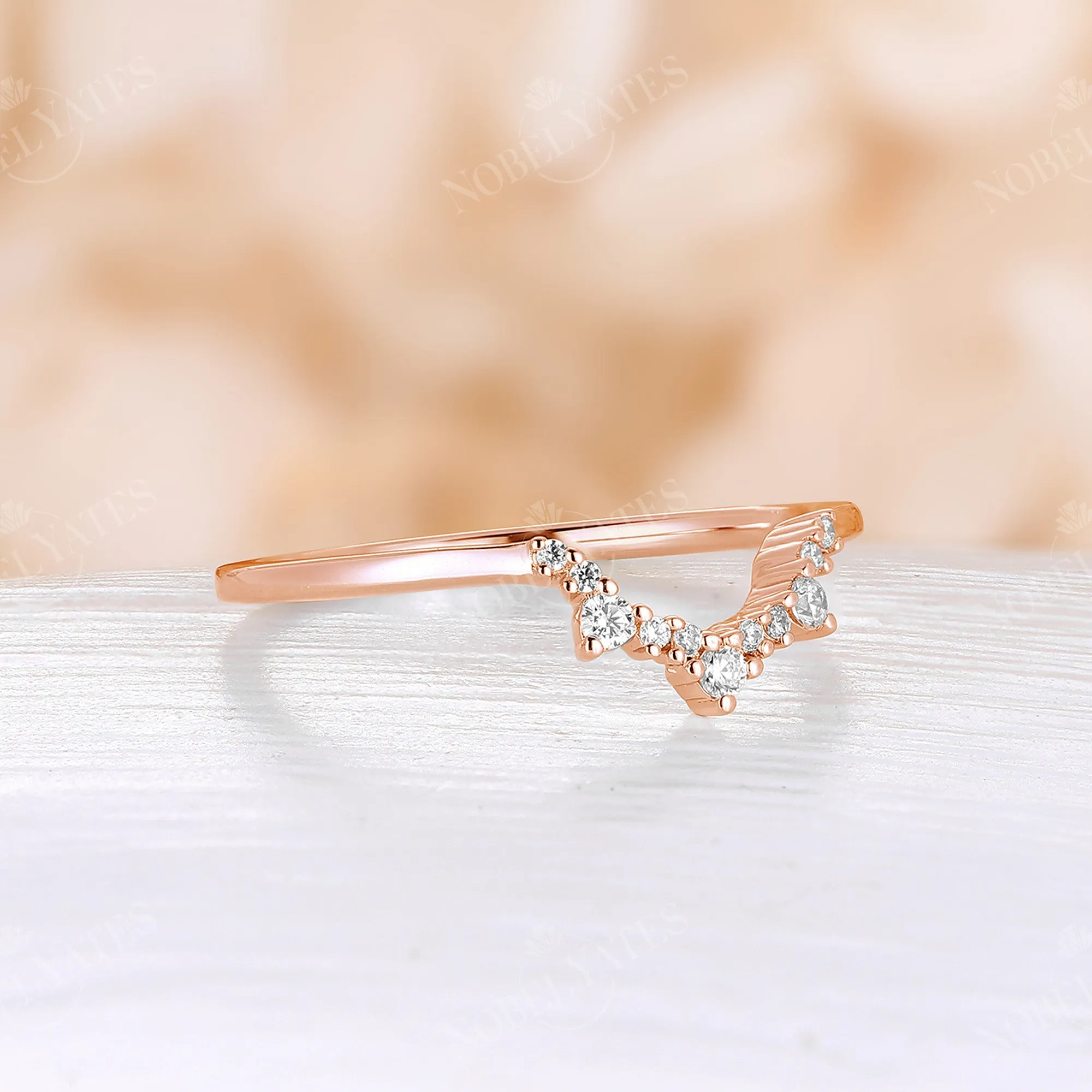 Round Shape Moissanite Curved Wedding Band Rose Gold