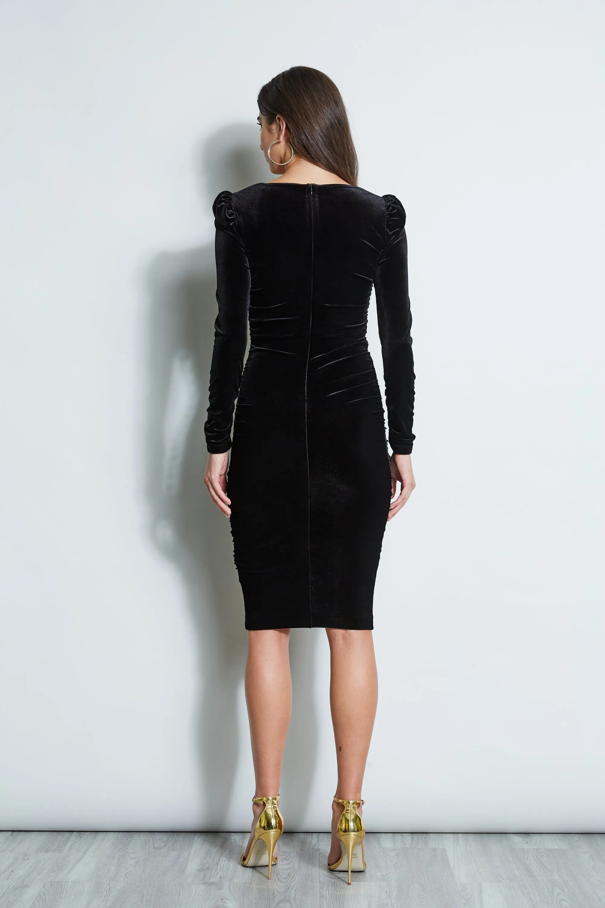 Ruched Velvet Square Neck Dress