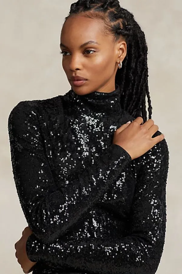 Sequined Jersey Turtleneck