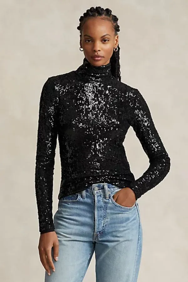 Sequined Jersey Turtleneck