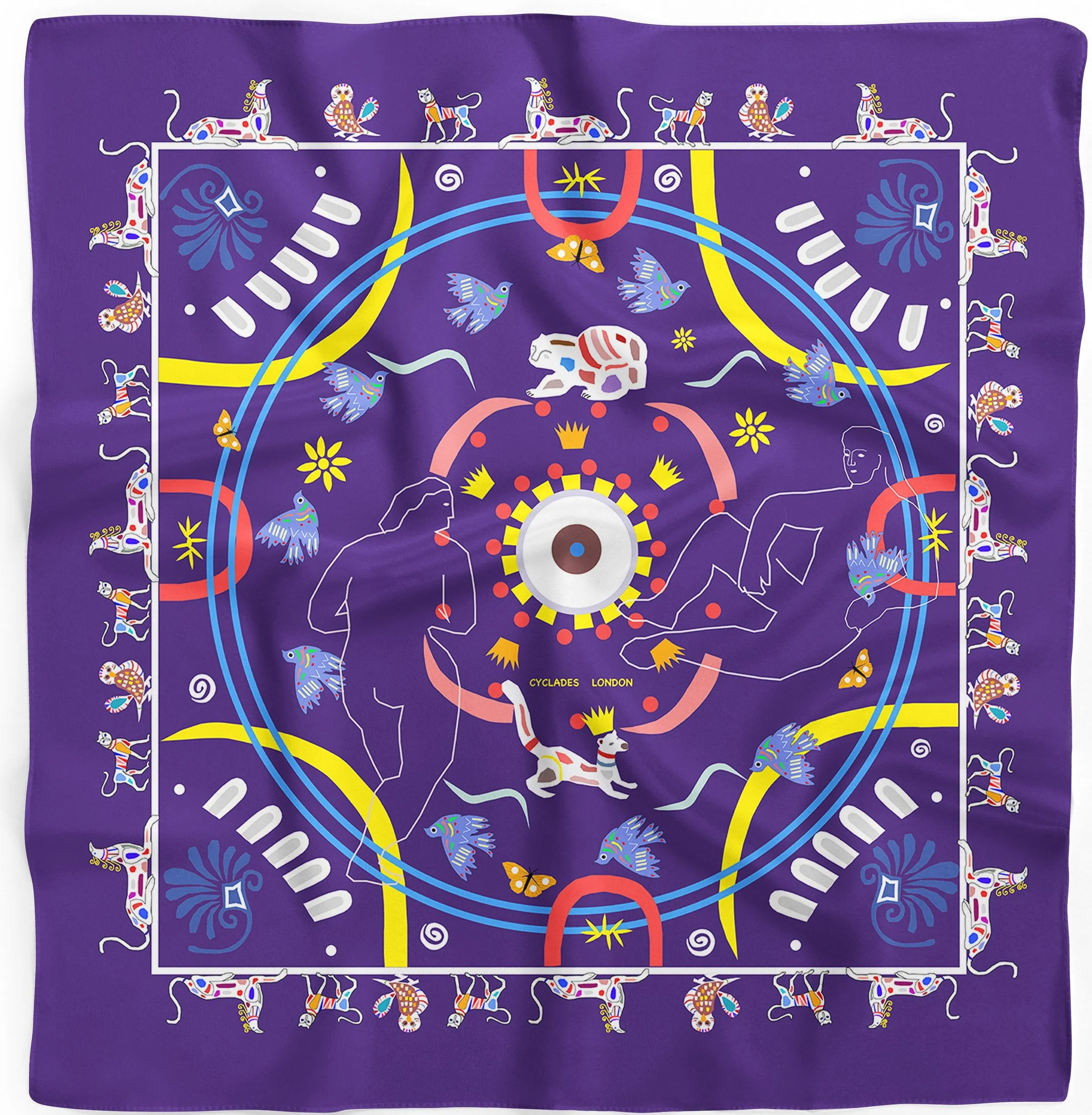 Silk Scarves Cyclades Animal Kingdom in Purple