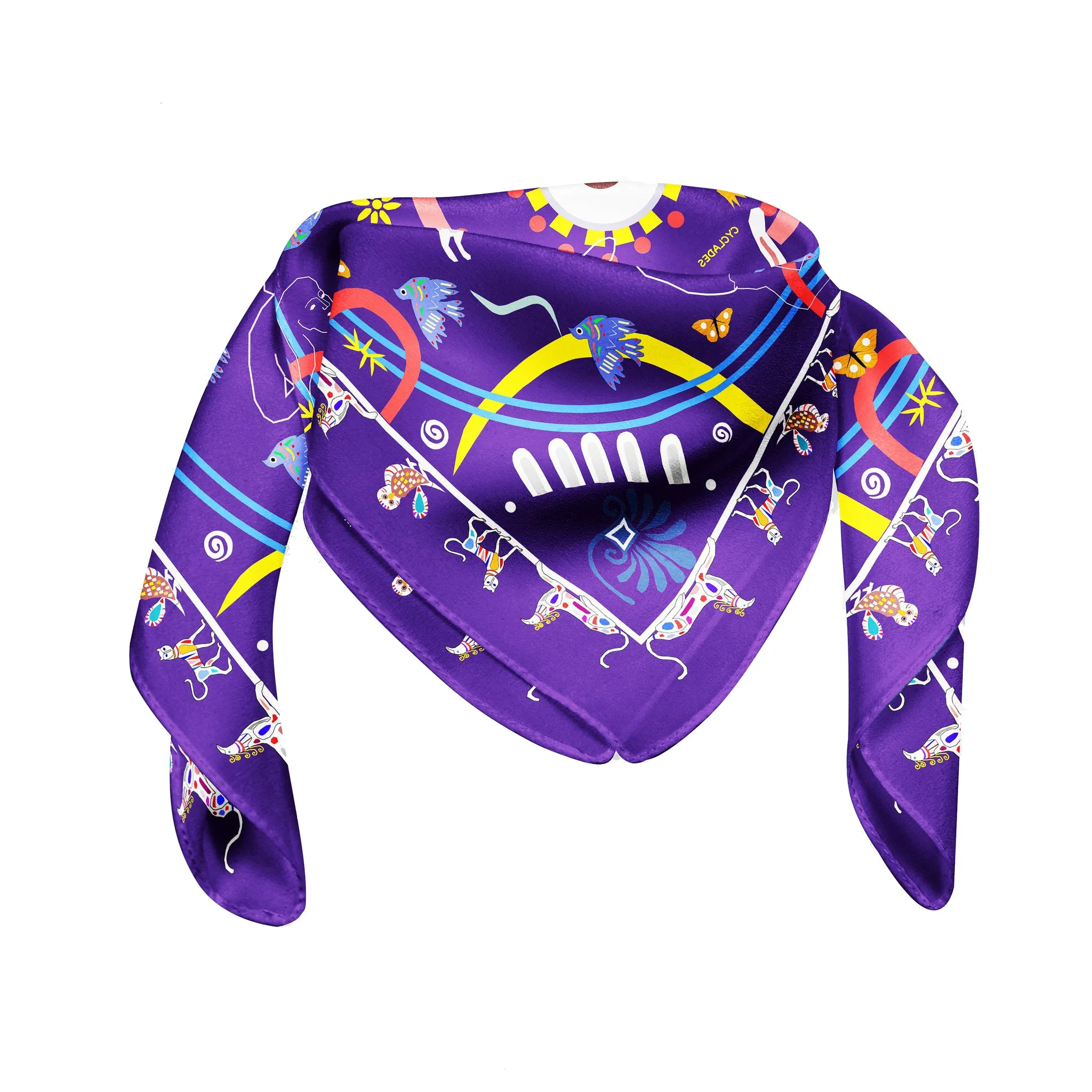 Silk Scarves Cyclades Animal Kingdom in Purple