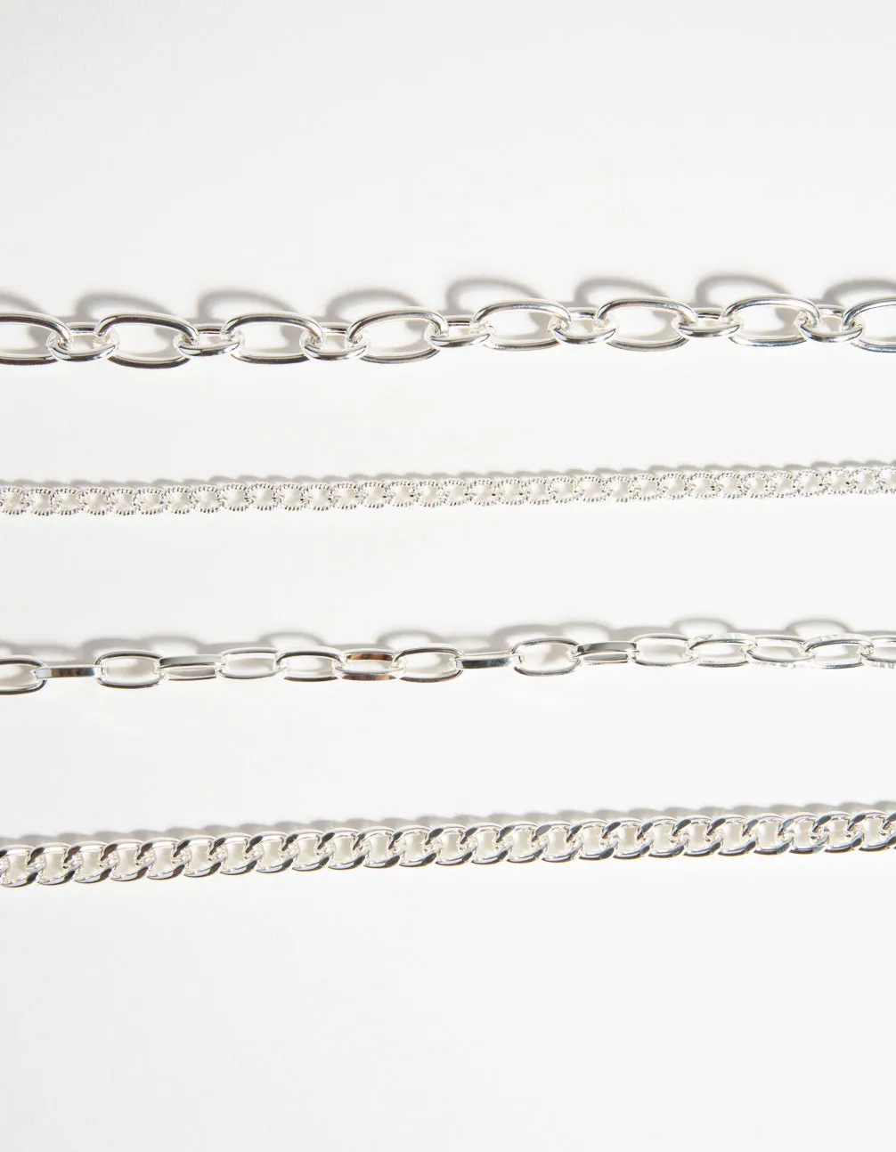 Silver Mixed Chain Choker 4-Pack