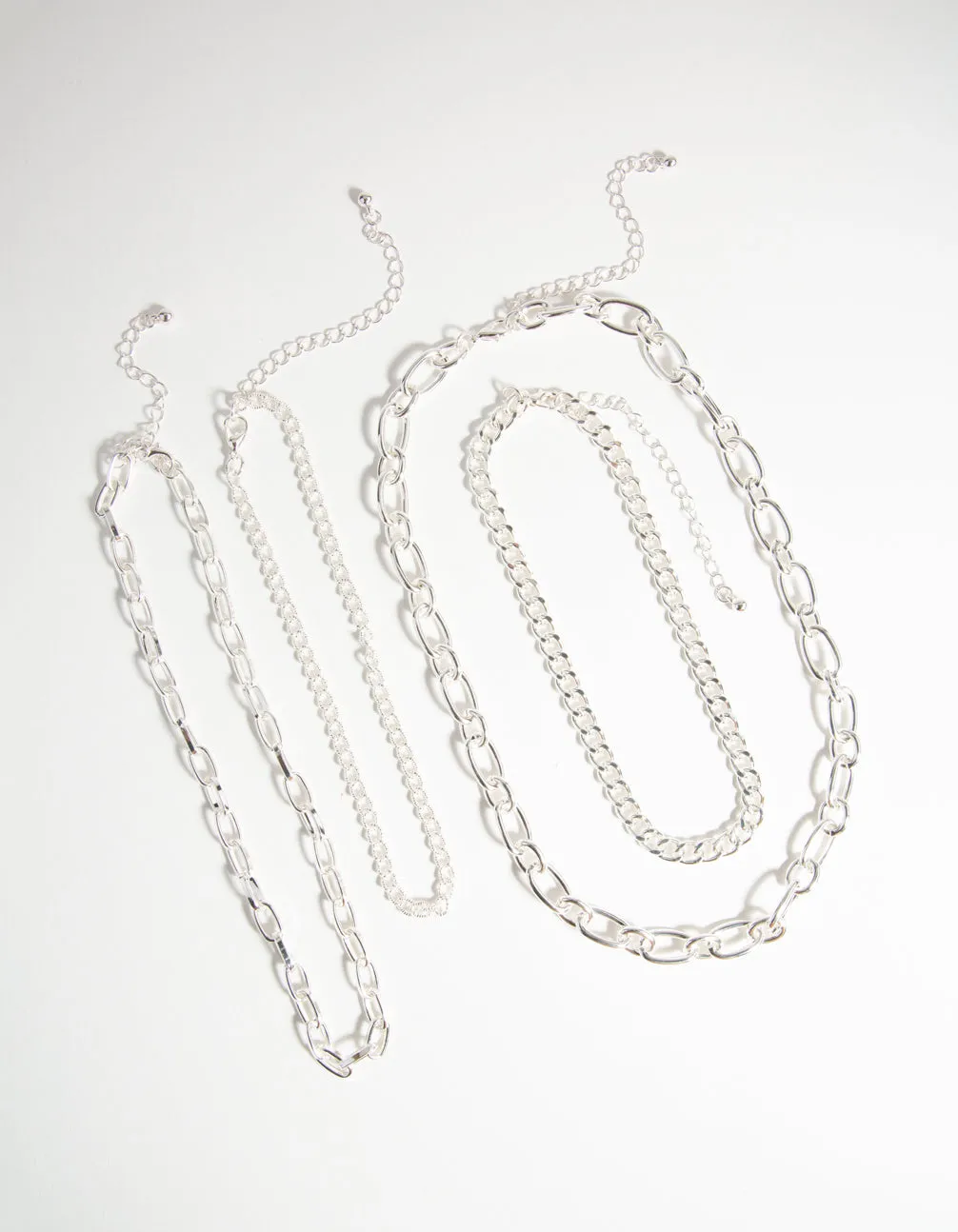 Silver Mixed Chain Choker 4-Pack