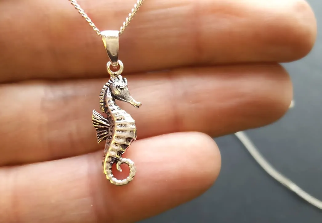 Small Seahorse Necklace, Sterling Silver