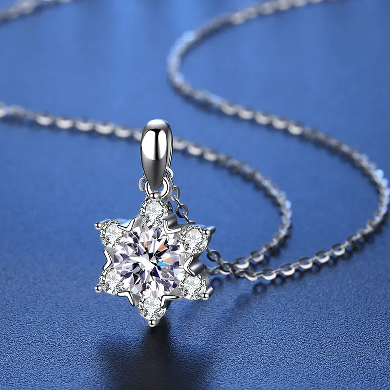 Snowflake Pendant Moissanite S925 Sterling Silver Necklace