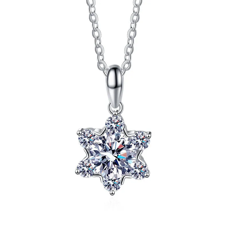 Snowflake Pendant Moissanite S925 Sterling Silver Necklace