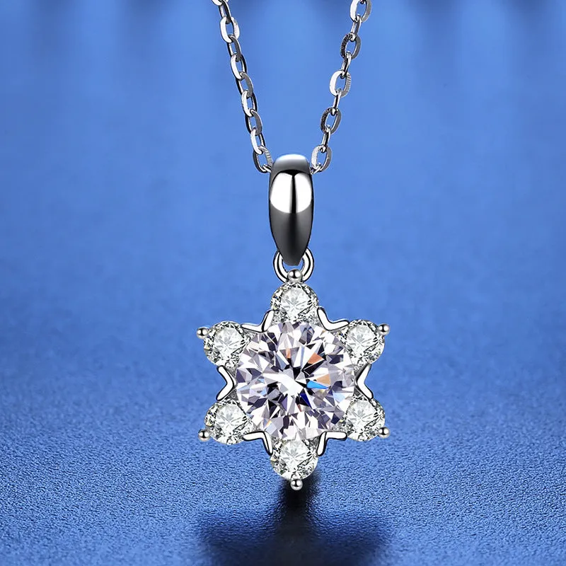 Snowflake Pendant Moissanite S925 Sterling Silver Necklace