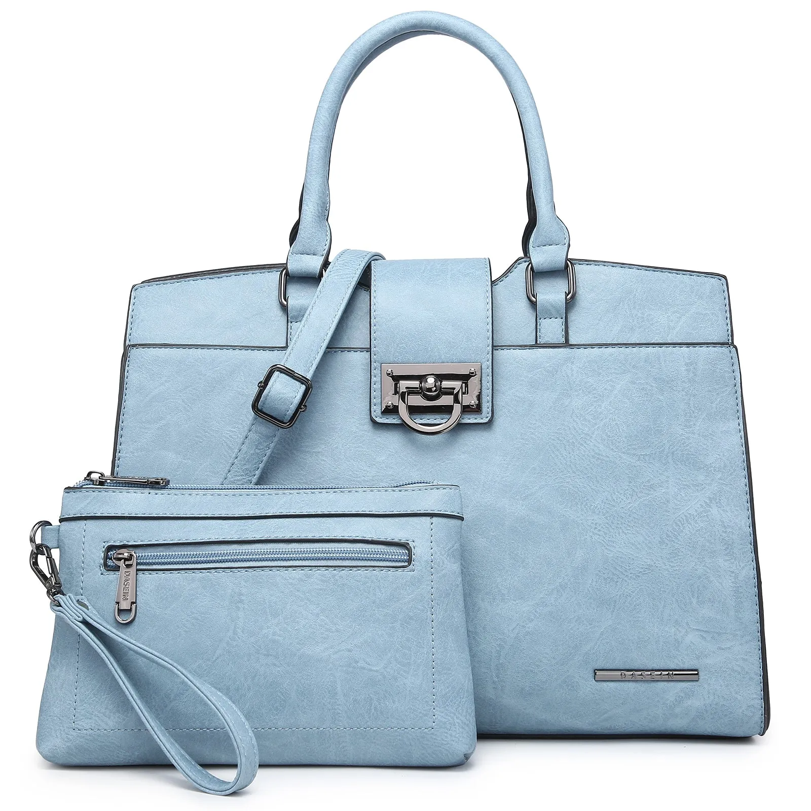 Solid-Color Satchel Handbag with Matching Wallet