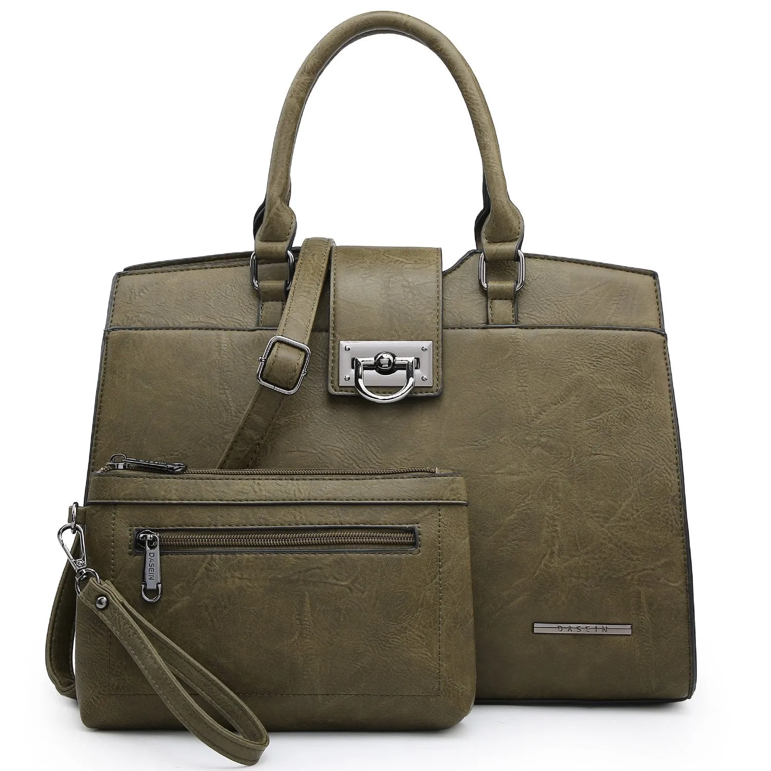 Solid-Color Satchel Handbag with Matching Wallet