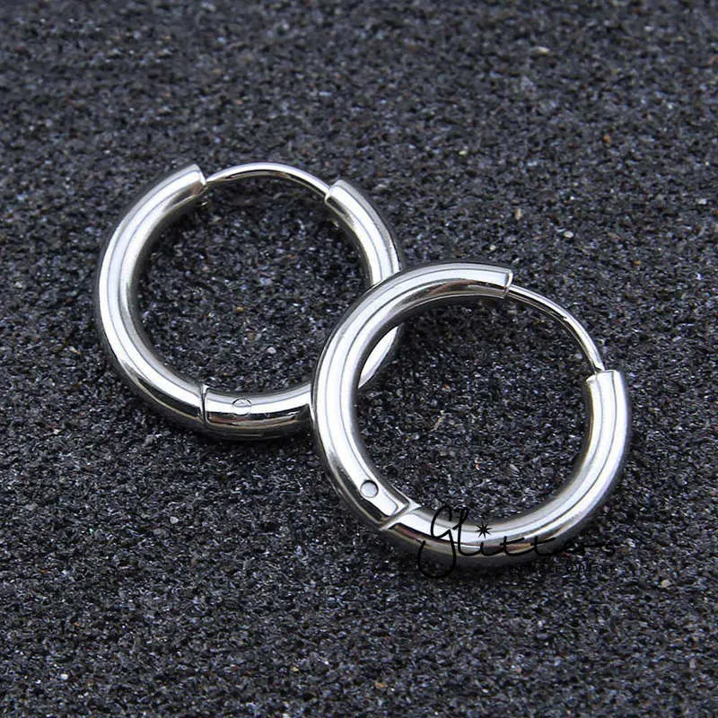 Stainless Steel Round Huggie Hoop Earrings