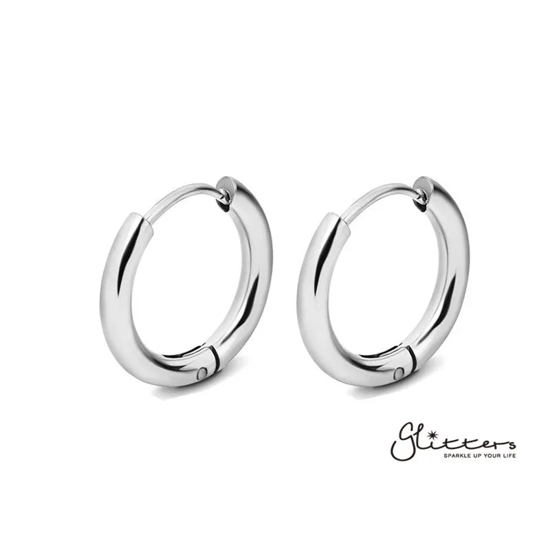 Stainless Steel Round Huggie Hoop Earrings