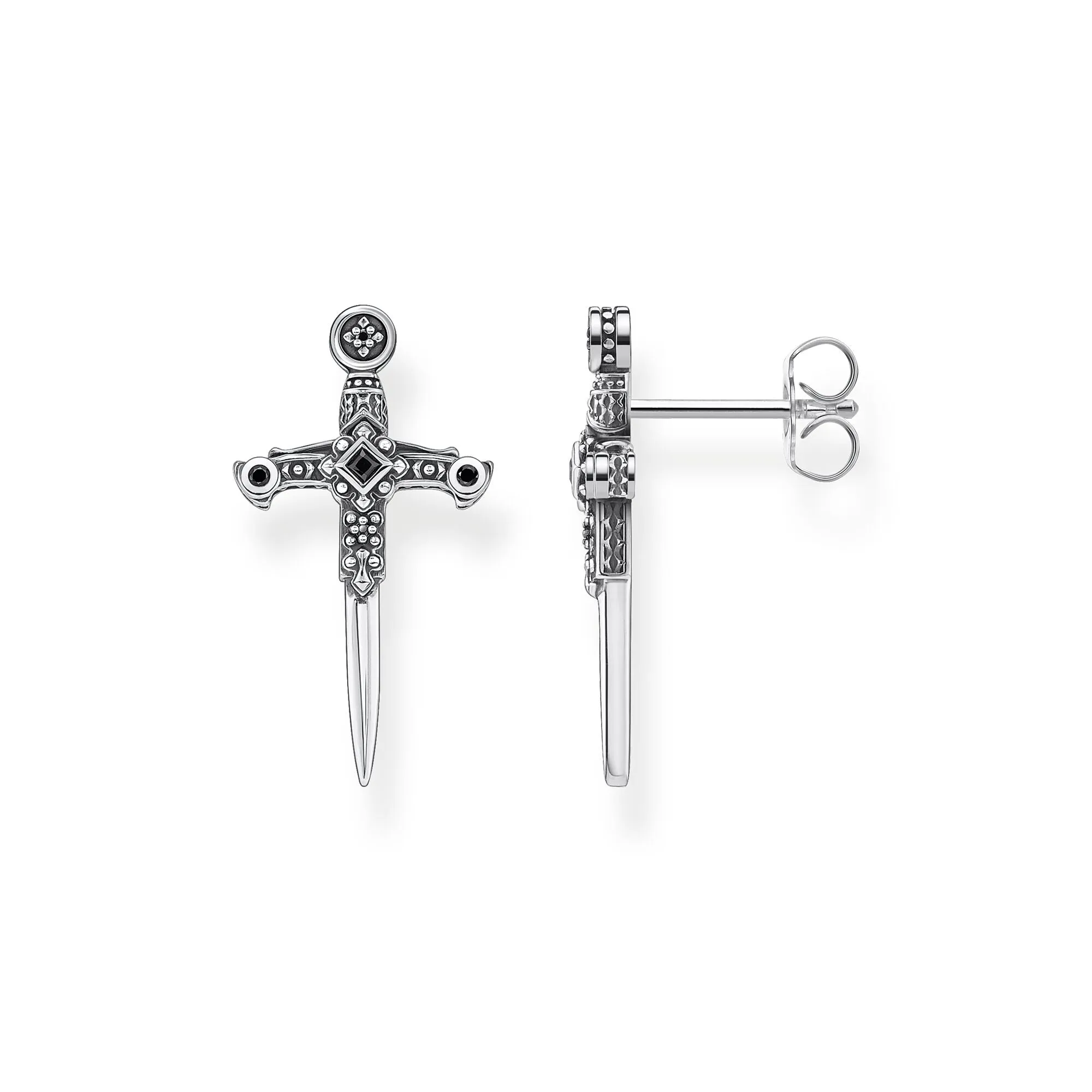 STERLING SILVER KINGDOM BLACK CZ SWORD EARRINGS