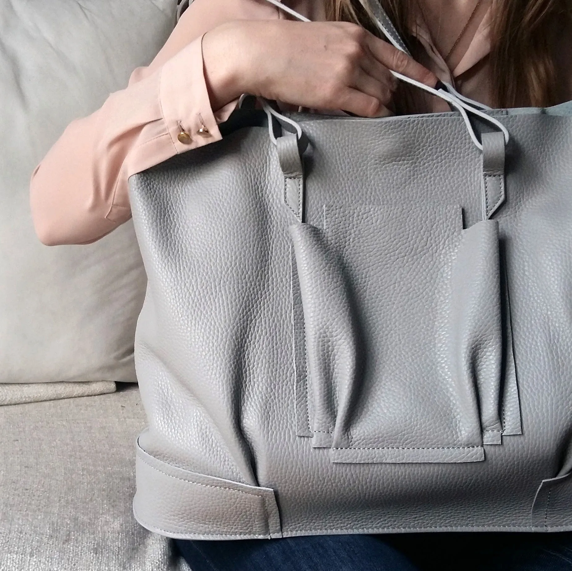 Structural Plisse Tote - Light Grey