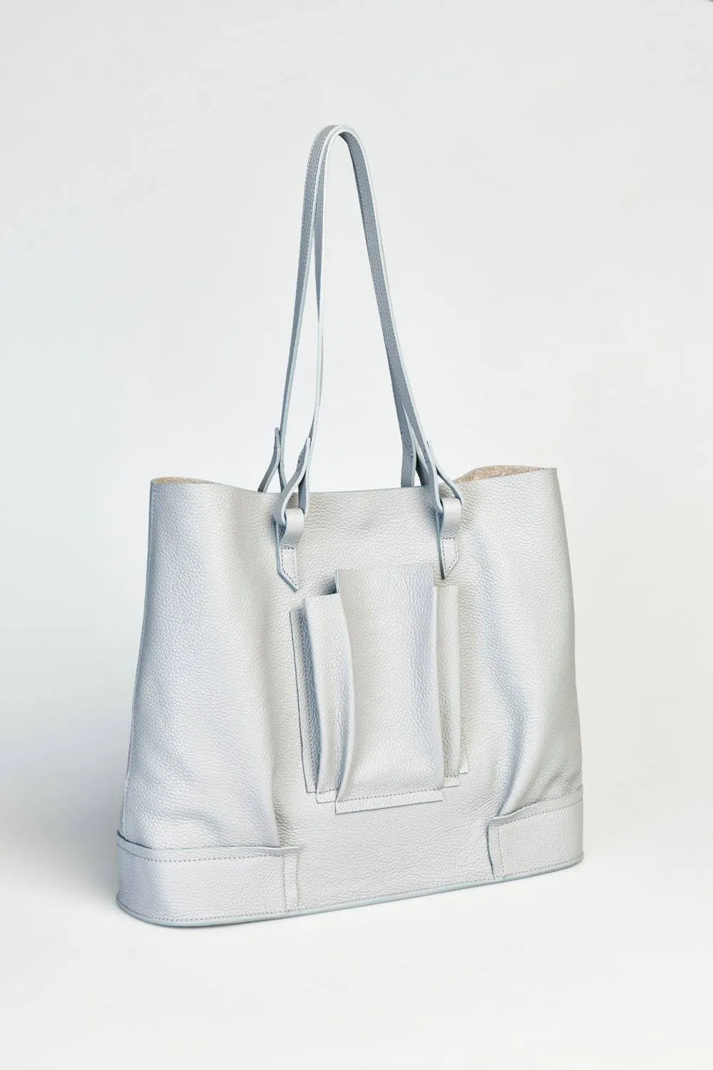 Structural Plisse Tote - Light Grey