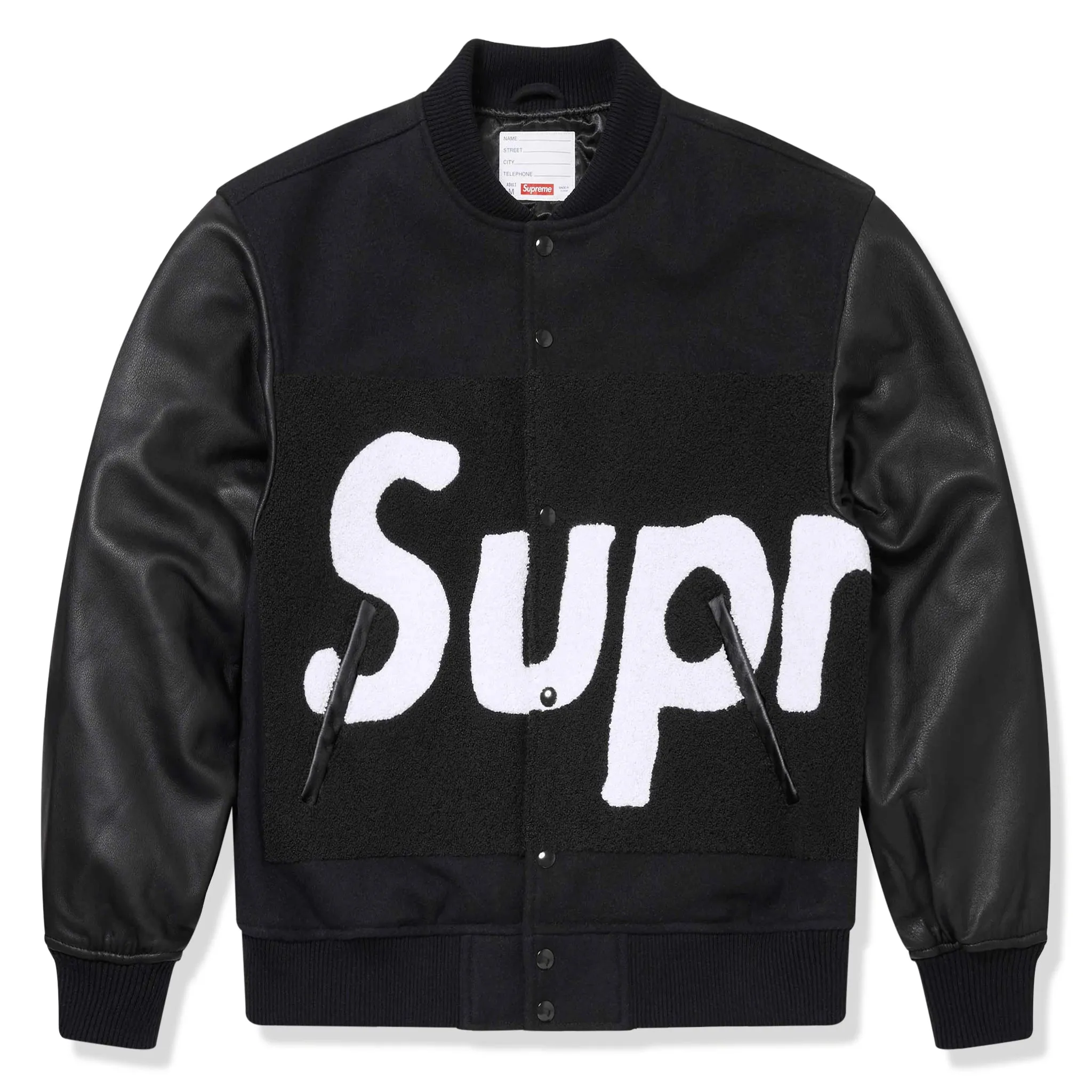 Supreme Big Logo Chenile Black Varsity Jacket – Online clothing shopping  sites select quality High heels,Skirts,Slippers,Hoodies,Shirts,Casual shoes