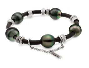 Tahitian Circle Pearls Silver Chain Bangle