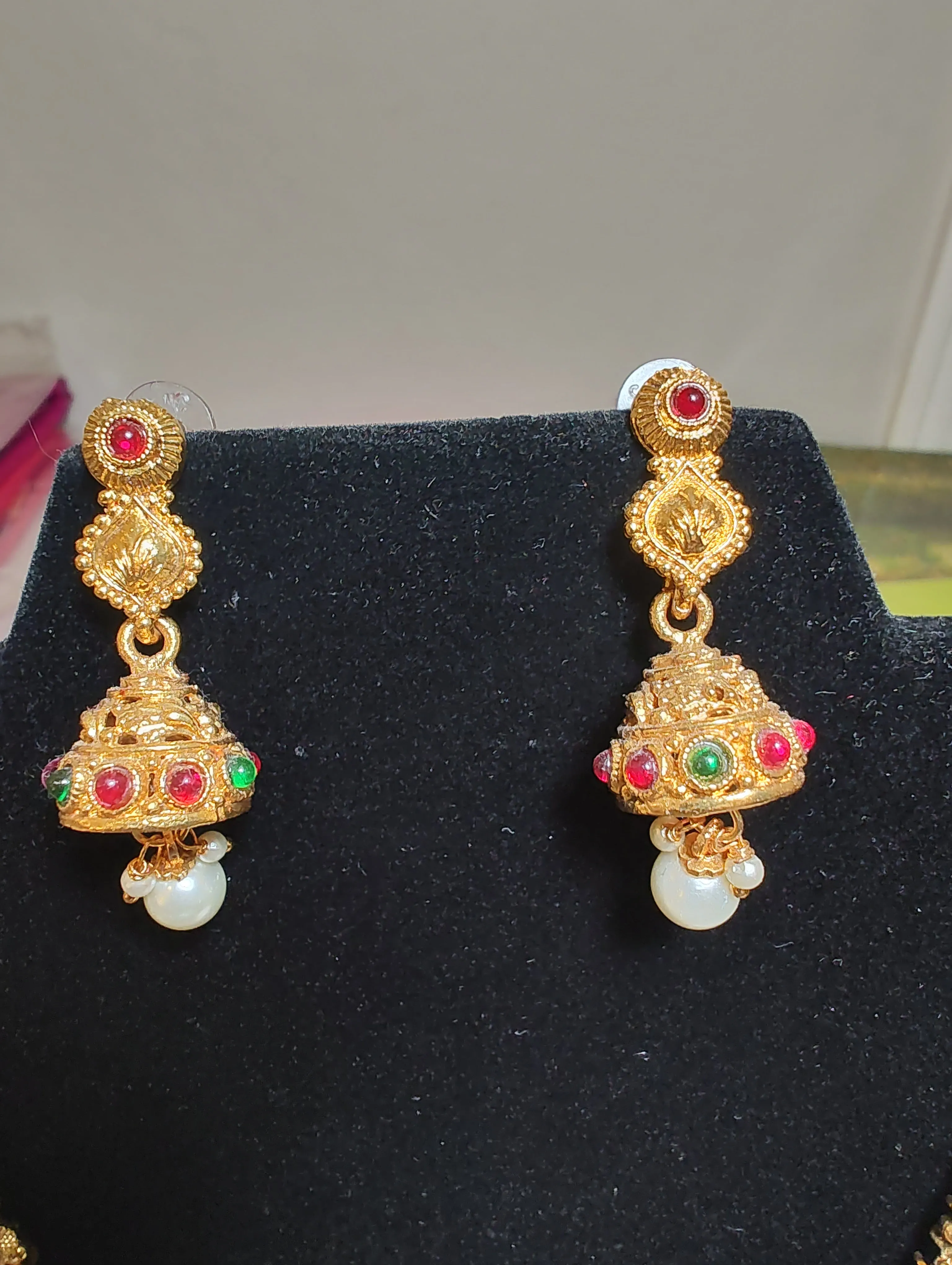 Traditional Gold Plated Necklace With Earrings Set