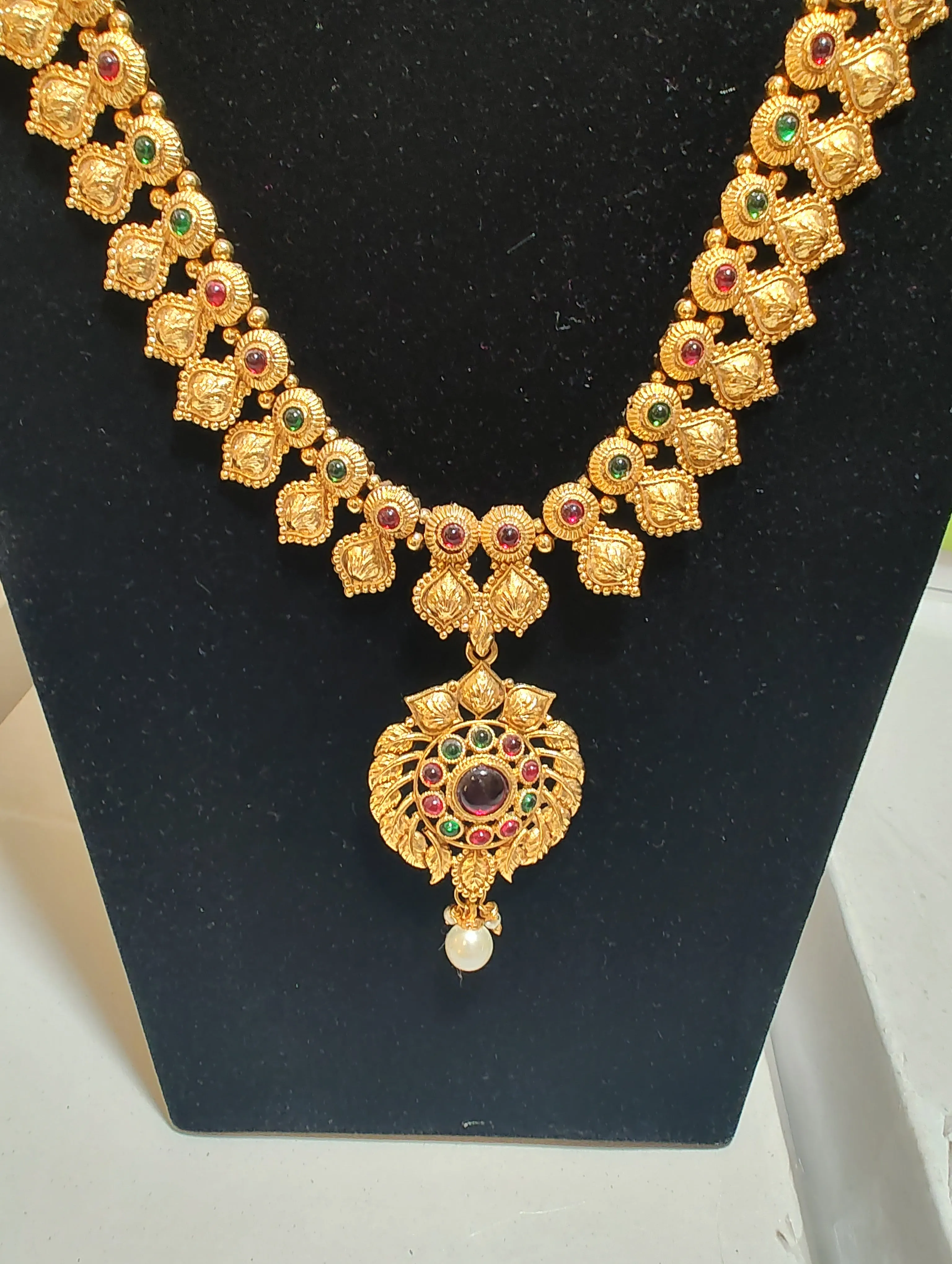 Traditional Gold Plated Necklace With Earrings Set