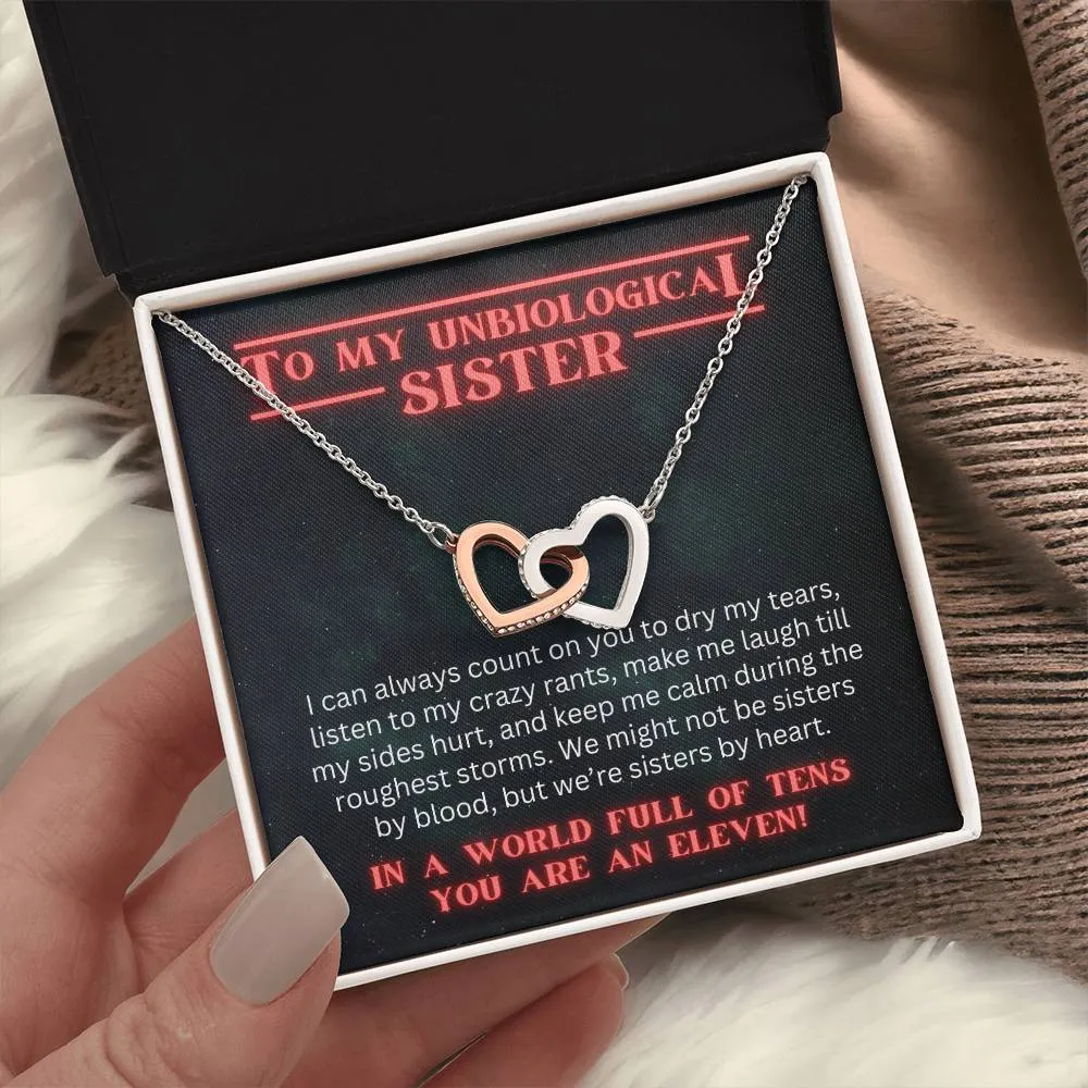 Unbiological Sister Gift, Step Sister Best Friend Gift, Stranger Things Inspired Interlocking Heart Necklace