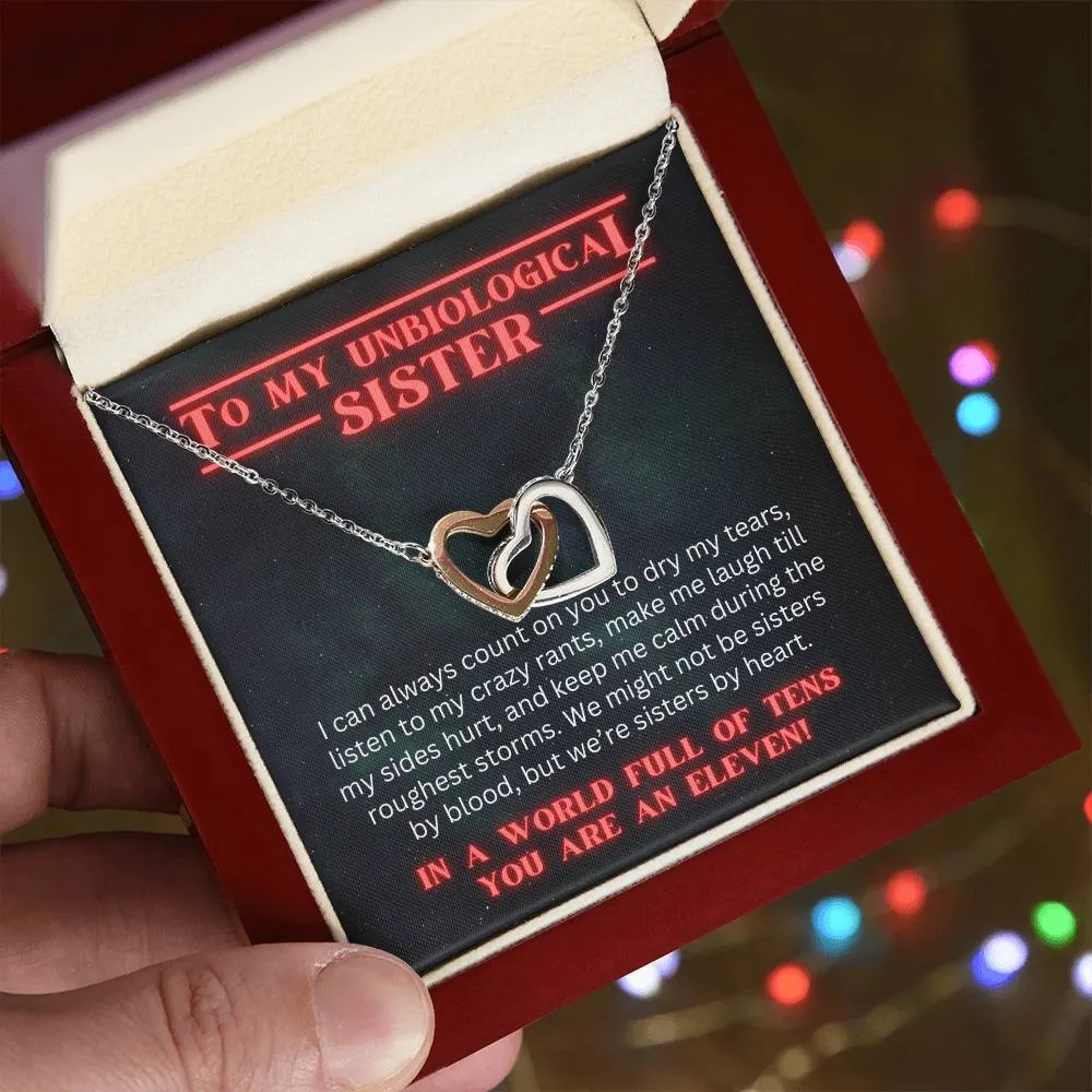 Unbiological Sister Gift, Step Sister Best Friend Gift, Stranger Things Inspired Interlocking Heart Necklace