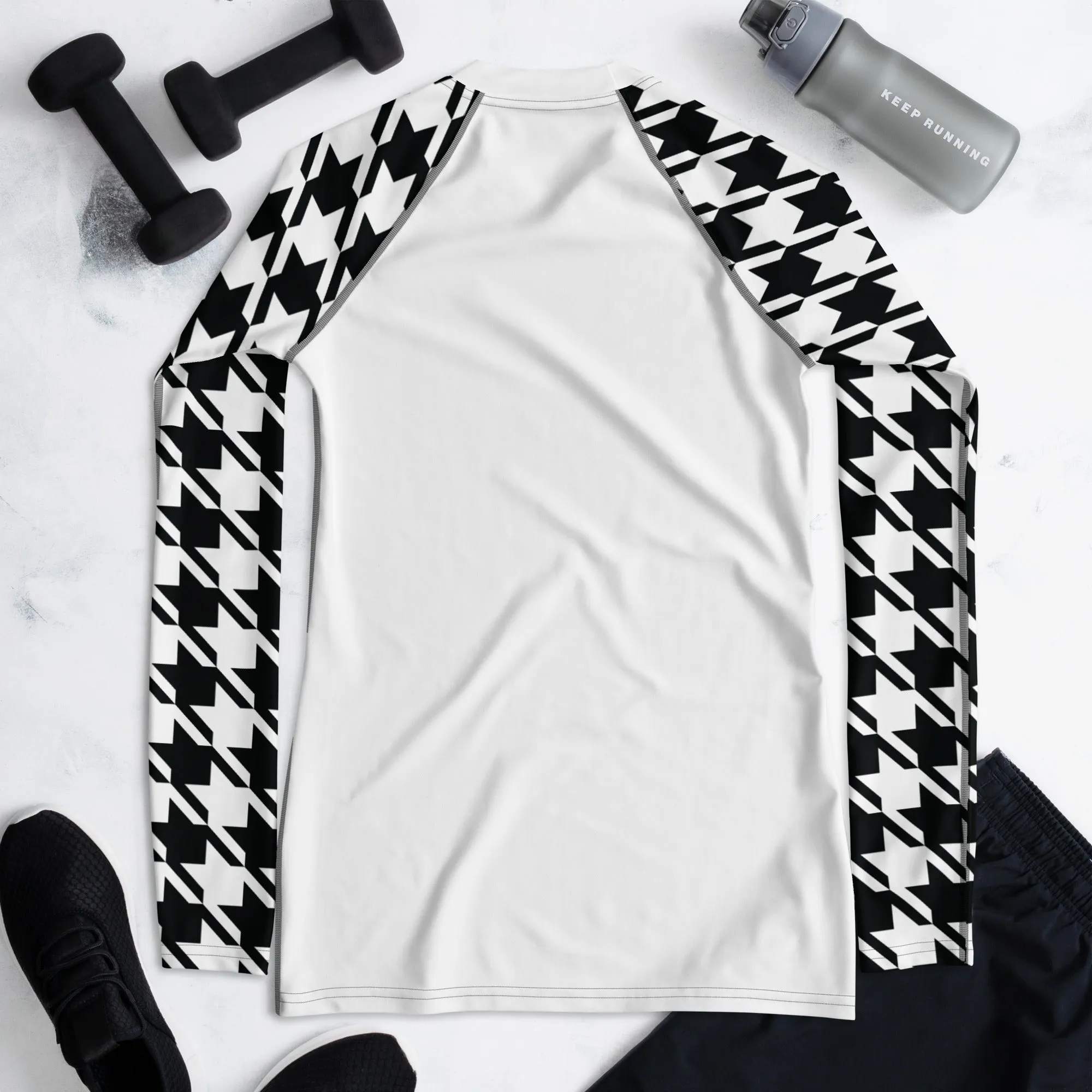 Versatile Vigor: Women's Houndstooth Classic Judo Rash Guard for BJJ Blanc