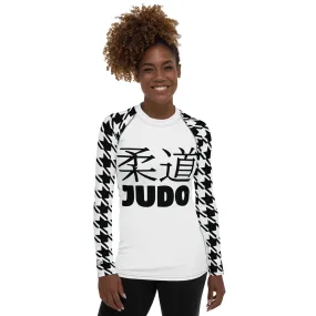 Versatile Vigor: Women's Houndstooth Classic Judo Rash Guard for BJJ Blanc