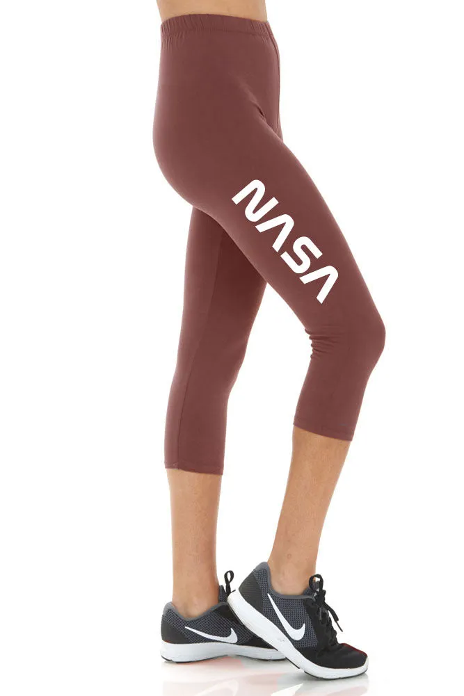 Women's NASA Letter Printed Buttery Soft Peach Skin Cropped Capri Leggings - Regular Plus and 3X5X