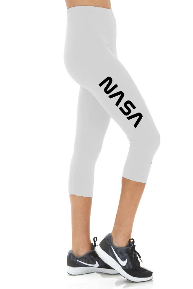 Women's NASA Letter Printed Buttery Soft Peach Skin Cropped Capri Leggings - Regular Plus and 3X5X