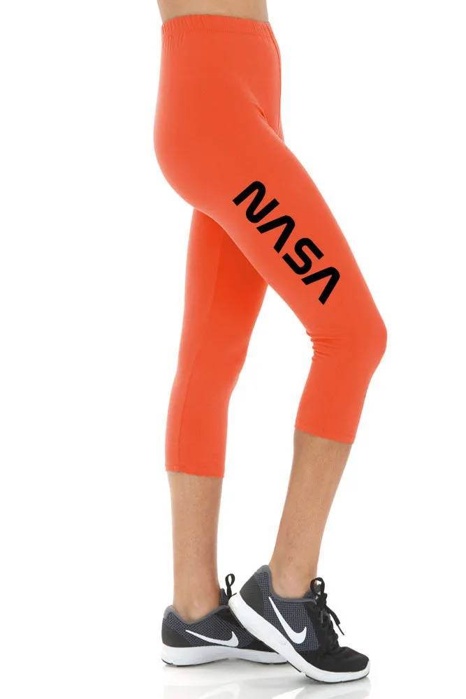 Women's NASA Letter Printed Buttery Soft Peach Skin Cropped Capri Leggings - Regular Plus and 3X5X