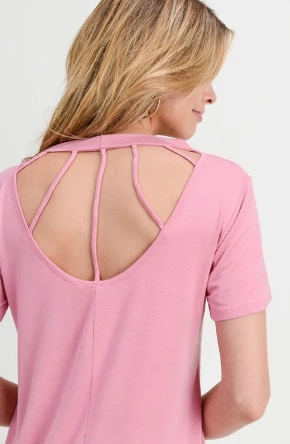 Womens Pink Top | Short Sleeve Shirt | Strappy Back Shirt