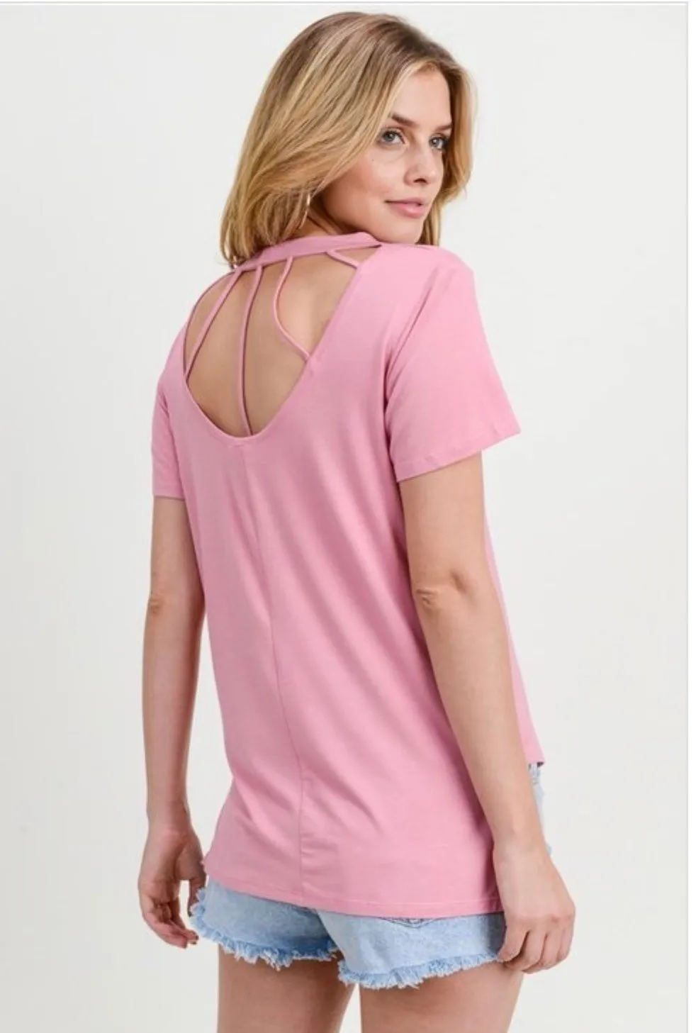 Womens Pink Top | Short Sleeve Shirt | Strappy Back Shirt