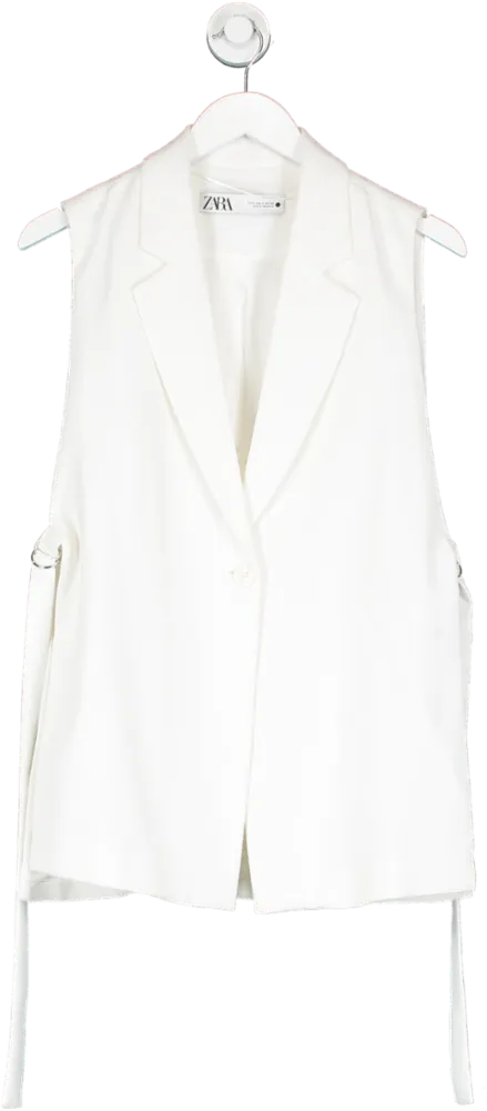 ZARA White Sleeveless Open Sided Blazer UK S